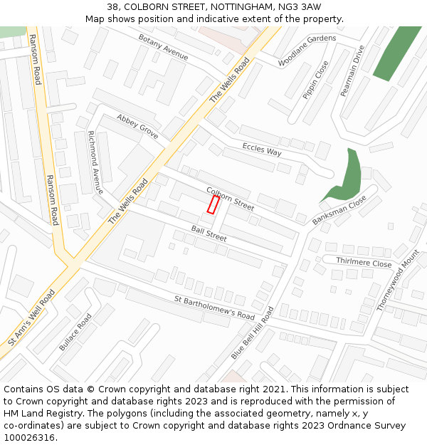 38, COLBORN STREET, NOTTINGHAM, NG3 3AW: Location map and indicative extent of plot