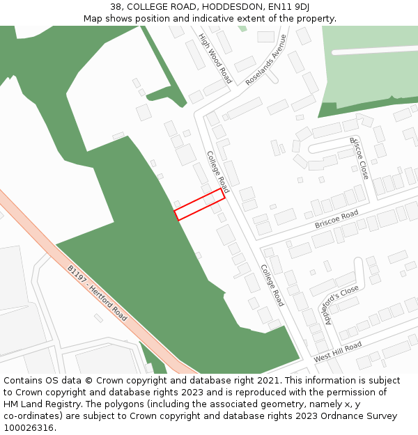 38, COLLEGE ROAD, HODDESDON, EN11 9DJ: Location map and indicative extent of plot