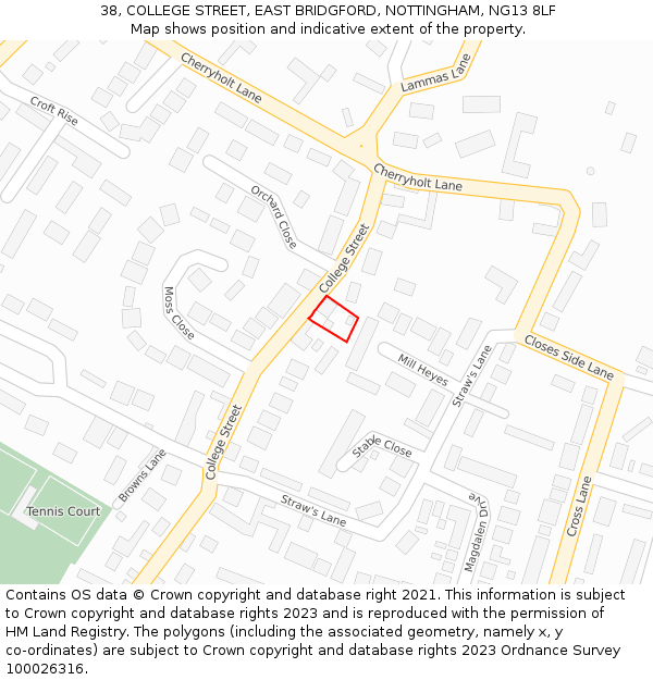38, COLLEGE STREET, EAST BRIDGFORD, NOTTINGHAM, NG13 8LF: Location map and indicative extent of plot
