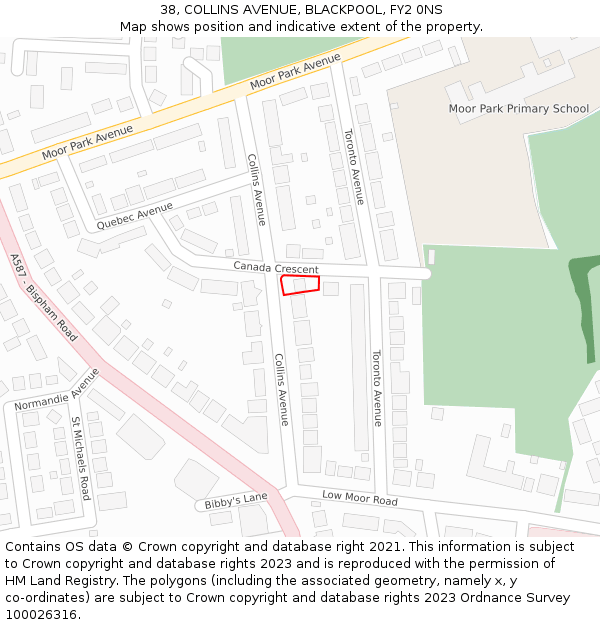 38, COLLINS AVENUE, BLACKPOOL, FY2 0NS: Location map and indicative extent of plot