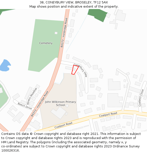 38, CONEYBURY VIEW, BROSELEY, TF12 5AX: Location map and indicative extent of plot