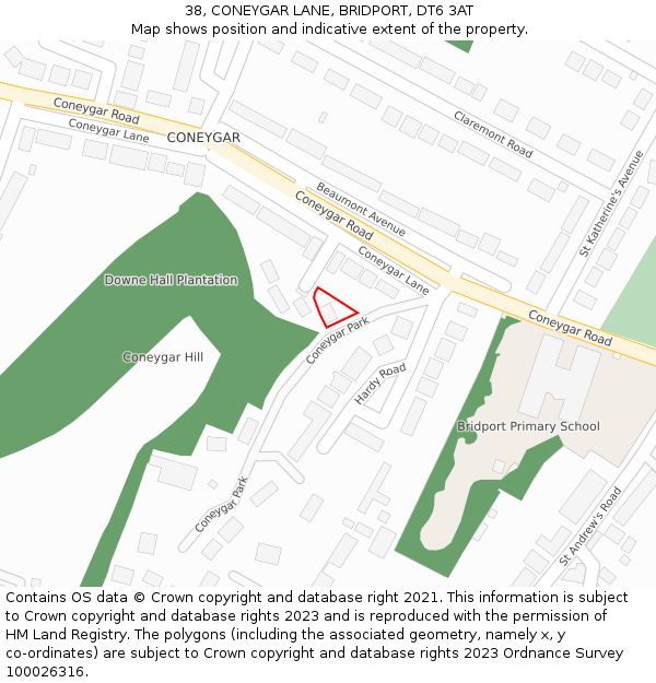 38, CONEYGAR LANE, BRIDPORT, DT6 3AT: Location map and indicative extent of plot