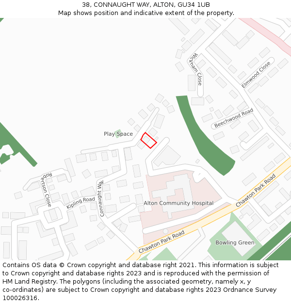 38, CONNAUGHT WAY, ALTON, GU34 1UB: Location map and indicative extent of plot