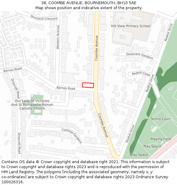 38, COOMBE AVENUE, BOURNEMOUTH, BH10 5AE: Location map and indicative extent of plot