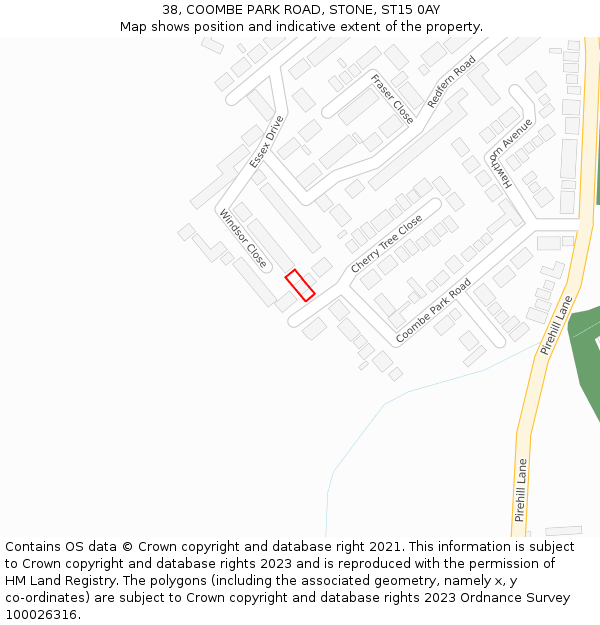 38, COOMBE PARK ROAD, STONE, ST15 0AY: Location map and indicative extent of plot
