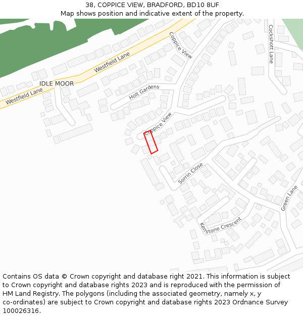 38, COPPICE VIEW, BRADFORD, BD10 8UF: Location map and indicative extent of plot