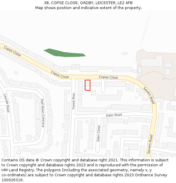 38, COPSE CLOSE, OADBY, LEICESTER, LE2 4FB: Location map and indicative extent of plot