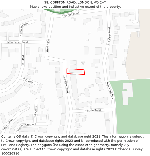 38, CORFTON ROAD, LONDON, W5 2HT: Location map and indicative extent of plot