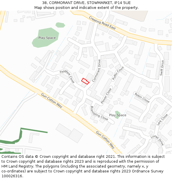 38, CORMORANT DRIVE, STOWMARKET, IP14 5UE: Location map and indicative extent of plot