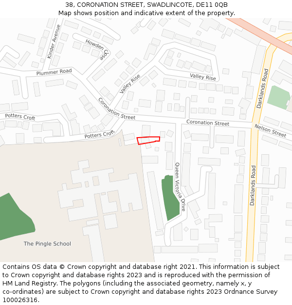 38, CORONATION STREET, SWADLINCOTE, DE11 0QB: Location map and indicative extent of plot