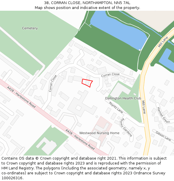 38, CORRAN CLOSE, NORTHAMPTON, NN5 7AL: Location map and indicative extent of plot