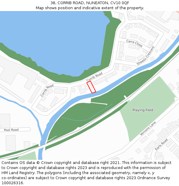 38, CORRIB ROAD, NUNEATON, CV10 0QF: Location map and indicative extent of plot