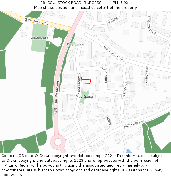 38, COULSTOCK ROAD, BURGESS HILL, RH15 9XH: Location map and indicative extent of plot