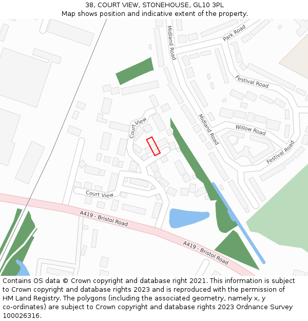 38, COURT VIEW, STONEHOUSE, GL10 3PL: Location map and indicative extent of plot