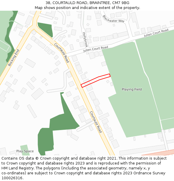 38, COURTAULD ROAD, BRAINTREE, CM7 9BG: Location map and indicative extent of plot
