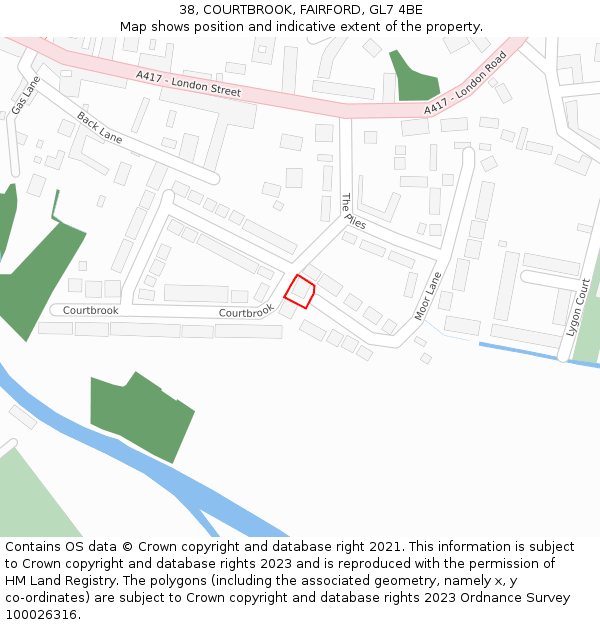 38, COURTBROOK, FAIRFORD, GL7 4BE: Location map and indicative extent of plot