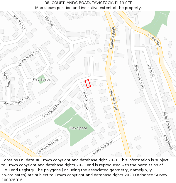 38, COURTLANDS ROAD, TAVISTOCK, PL19 0EF: Location map and indicative extent of plot