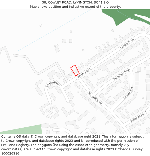 38, COWLEY ROAD, LYMINGTON, SO41 9JQ: Location map and indicative extent of plot