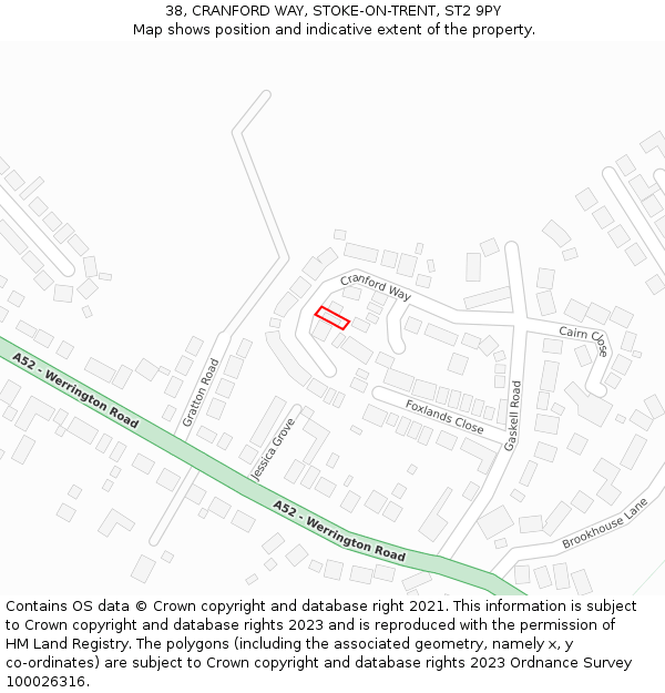 38, CRANFORD WAY, STOKE-ON-TRENT, ST2 9PY: Location map and indicative extent of plot