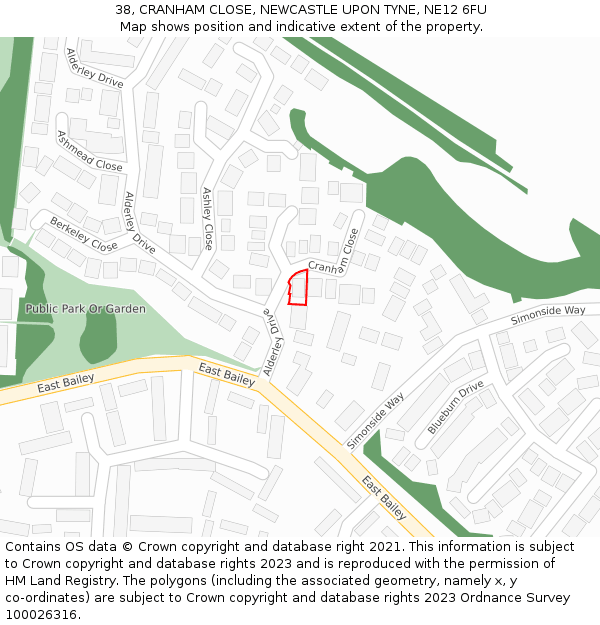 38, CRANHAM CLOSE, NEWCASTLE UPON TYNE, NE12 6FU: Location map and indicative extent of plot
