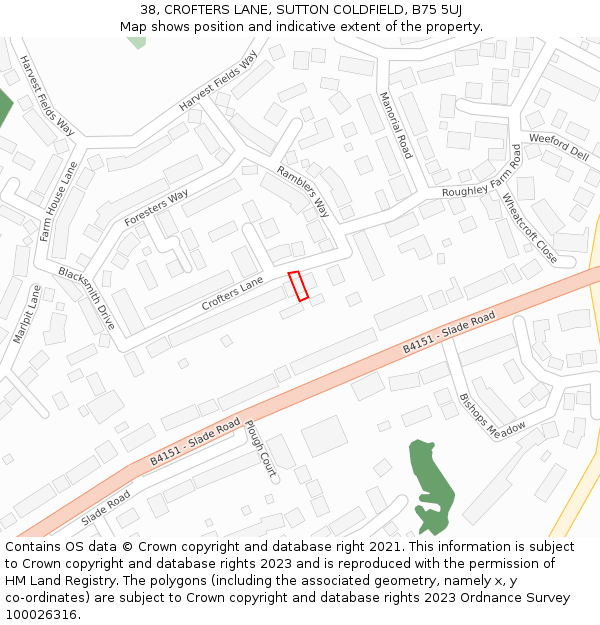 38, CROFTERS LANE, SUTTON COLDFIELD, B75 5UJ: Location map and indicative extent of plot