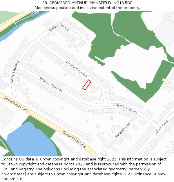 38, CROMFORD AVENUE, MANSFIELD, NG18 5DP: Location map and indicative extent of plot