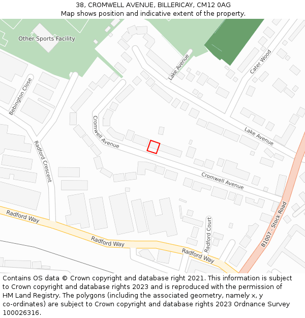 38, CROMWELL AVENUE, BILLERICAY, CM12 0AG: Location map and indicative extent of plot