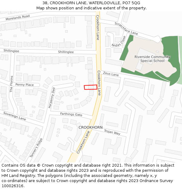 38, CROOKHORN LANE, WATERLOOVILLE, PO7 5QG: Location map and indicative extent of plot