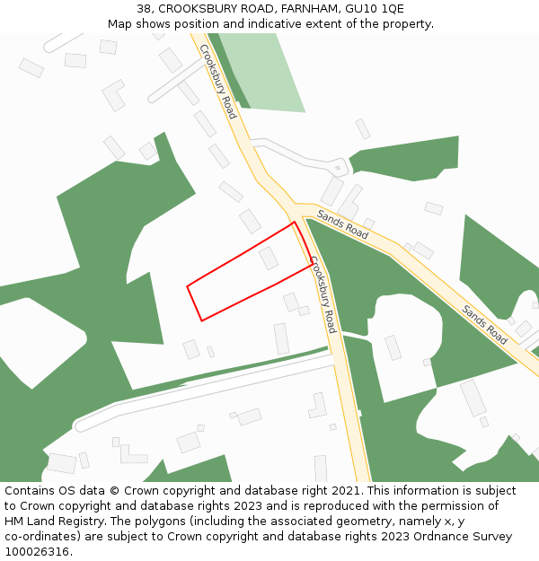 38, CROOKSBURY ROAD, FARNHAM, GU10 1QE: Location map and indicative extent of plot