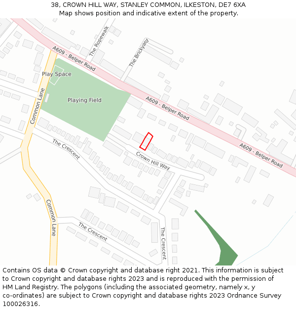 38, CROWN HILL WAY, STANLEY COMMON, ILKESTON, DE7 6XA: Location map and indicative extent of plot