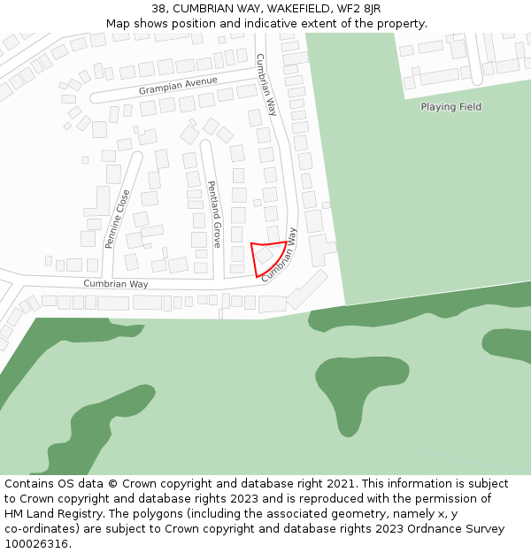 38, CUMBRIAN WAY, WAKEFIELD, WF2 8JR: Location map and indicative extent of plot