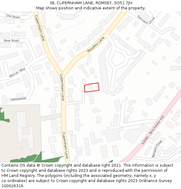 38, CUPERNHAM LANE, ROMSEY, SO51 7JH: Location map and indicative extent of plot