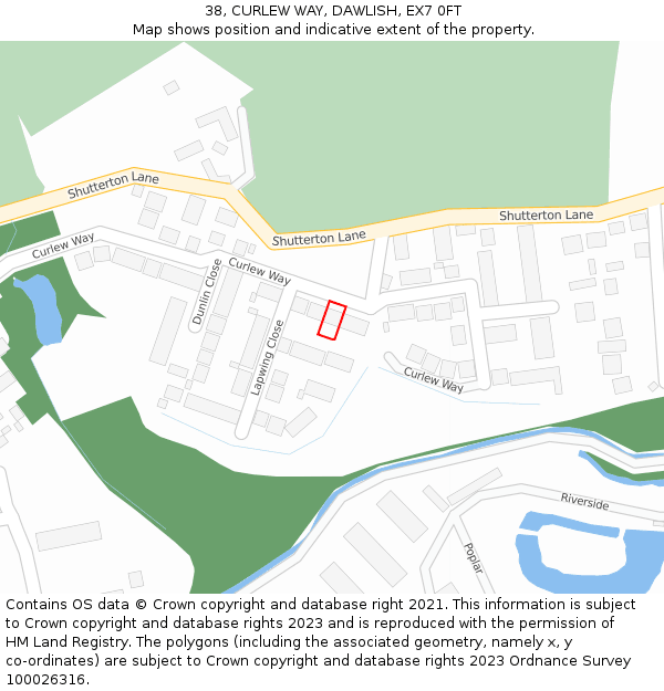 38, CURLEW WAY, DAWLISH, EX7 0FT: Location map and indicative extent of plot