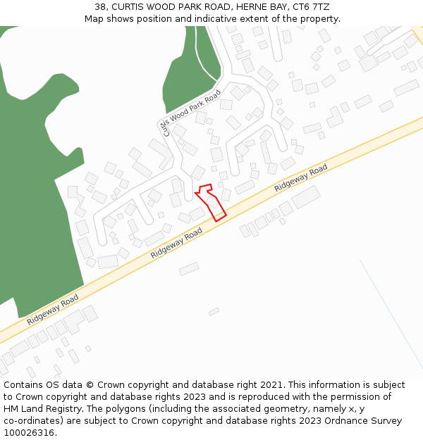 38, CURTIS WOOD PARK ROAD, HERNE BAY, CT6 7TZ: Location map and indicative extent of plot