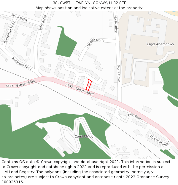 38, CWRT LLEWELYN, CONWY, LL32 8EF: Location map and indicative extent of plot