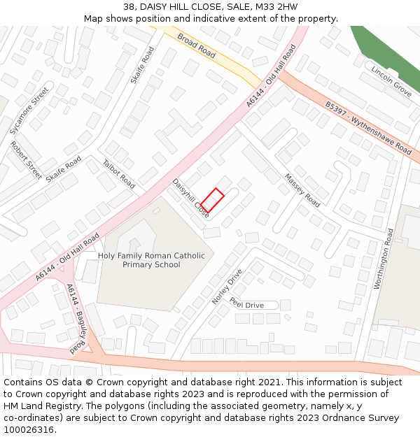 38, DAISY HILL CLOSE, SALE, M33 2HW: Location map and indicative extent of plot