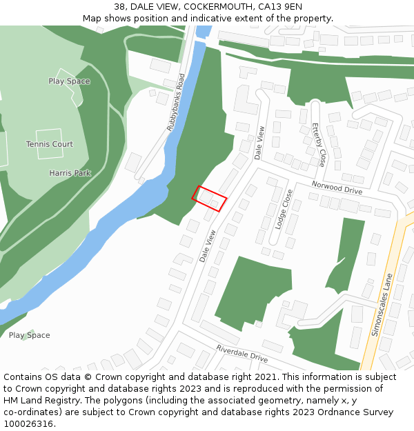 38, DALE VIEW, COCKERMOUTH, CA13 9EN: Location map and indicative extent of plot