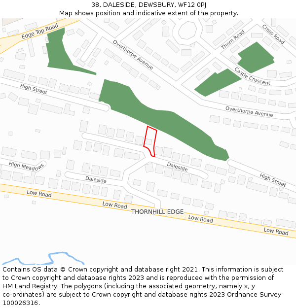 38, DALESIDE, DEWSBURY, WF12 0PJ: Location map and indicative extent of plot