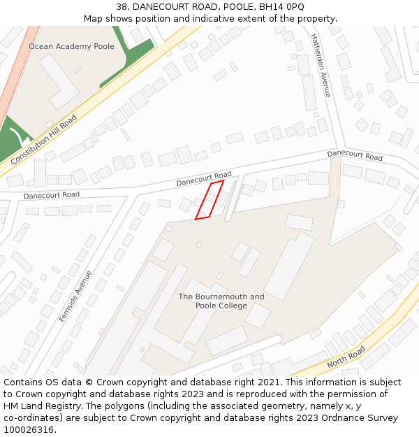 38, DANECOURT ROAD, POOLE, BH14 0PQ: Location map and indicative extent of plot