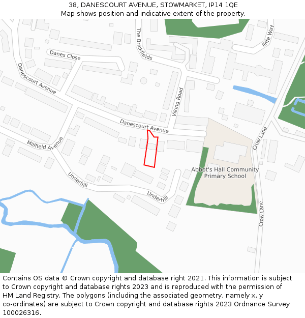 38, DANESCOURT AVENUE, STOWMARKET, IP14 1QE: Location map and indicative extent of plot