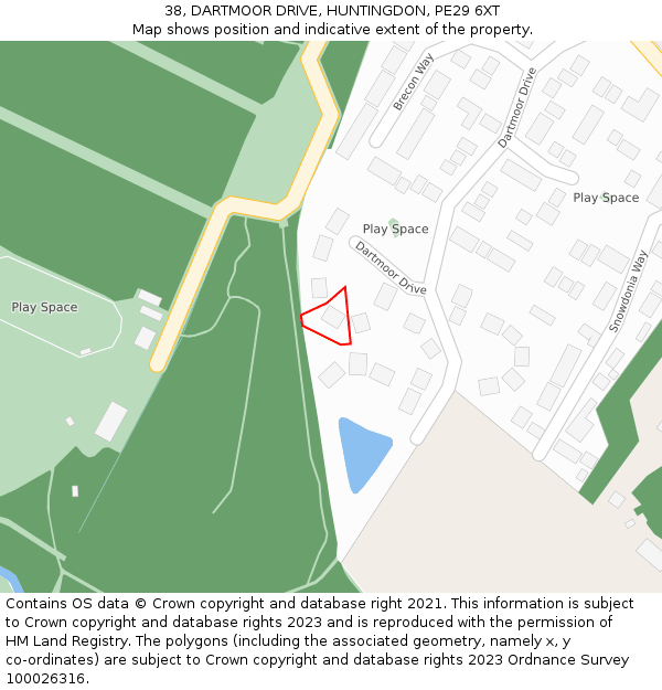 38, DARTMOOR DRIVE, HUNTINGDON, PE29 6XT: Location map and indicative extent of plot