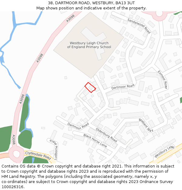 38, DARTMOOR ROAD, WESTBURY, BA13 3UT: Location map and indicative extent of plot