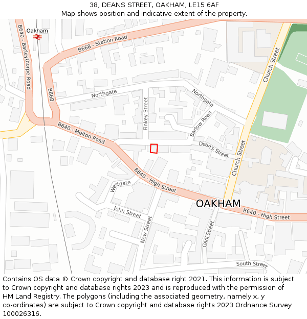 38, DEANS STREET, OAKHAM, LE15 6AF: Location map and indicative extent of plot