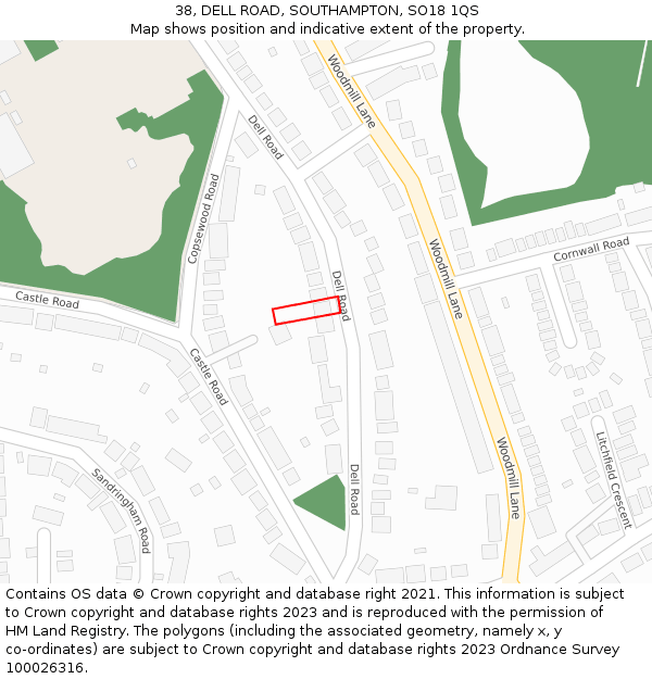 38, DELL ROAD, SOUTHAMPTON, SO18 1QS: Location map and indicative extent of plot