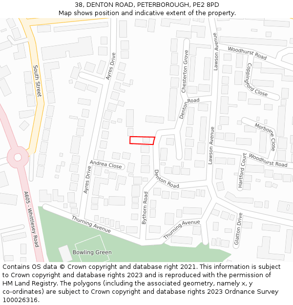 38, DENTON ROAD, PETERBOROUGH, PE2 8PD: Location map and indicative extent of plot