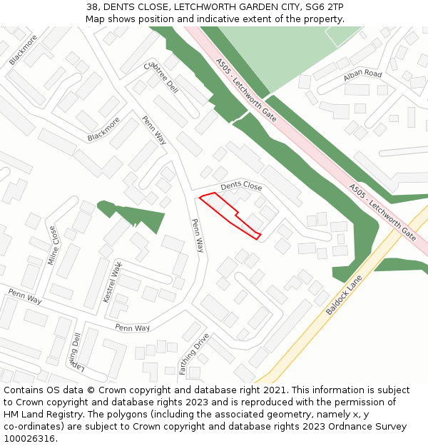 38, DENTS CLOSE, LETCHWORTH GARDEN CITY, SG6 2TP: Location map and indicative extent of plot