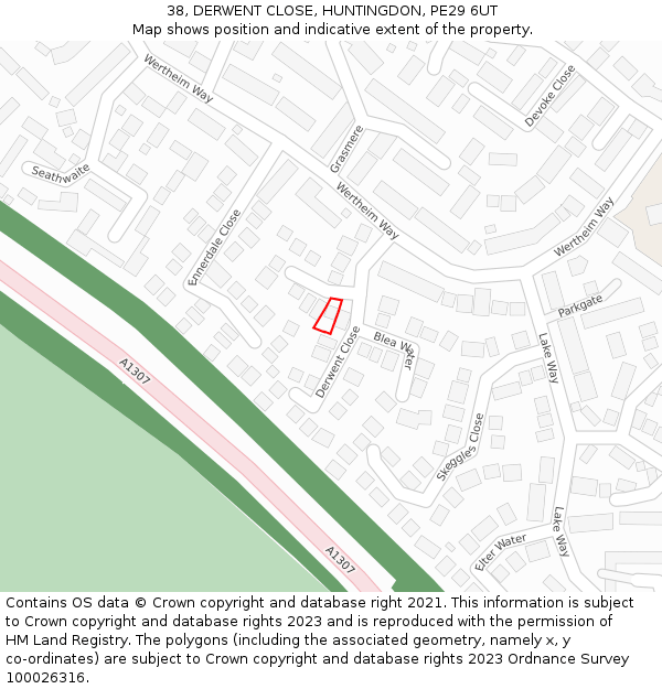 38, DERWENT CLOSE, HUNTINGDON, PE29 6UT: Location map and indicative extent of plot