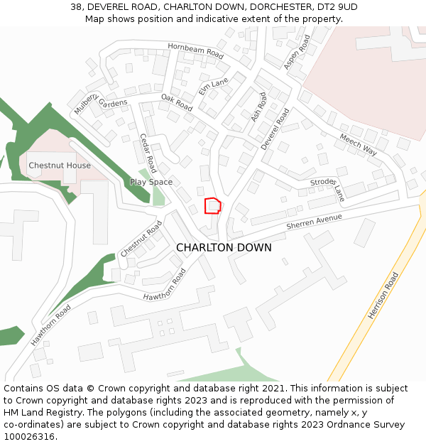 38, DEVEREL ROAD, CHARLTON DOWN, DORCHESTER, DT2 9UD: Location map and indicative extent of plot