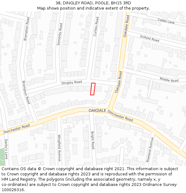 38, DINGLEY ROAD, POOLE, BH15 3RD: Location map and indicative extent of plot