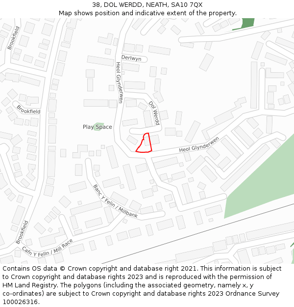 38, DOL WERDD, NEATH, SA10 7QX: Location map and indicative extent of plot